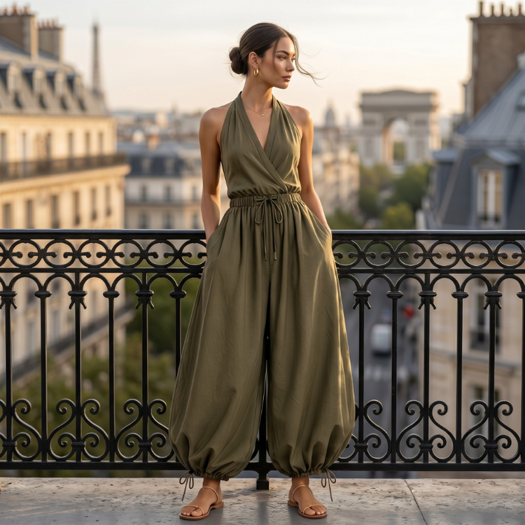 Olive Drape Halter Jumpsuit